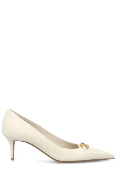 Valentino Garavani Valentino Logo Plaque Pointed Toe Pumps In White