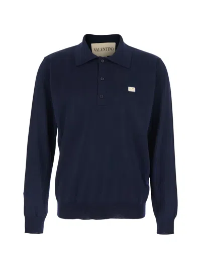 Valentino Garavani Wool Polo Shirt In Blue