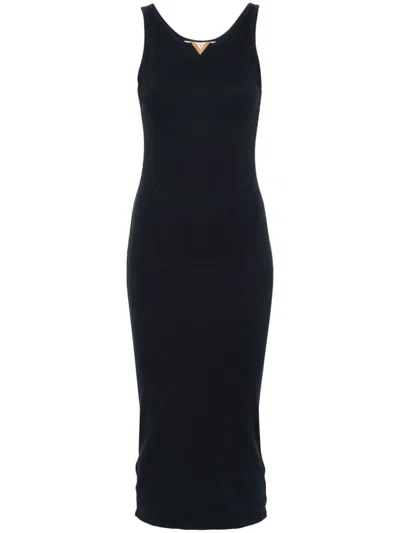 Valentino Logo-plaque Ribbed Maxi Dress In Black