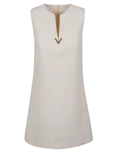 Valentino Logo Plaque Sleeveless Dress In White
