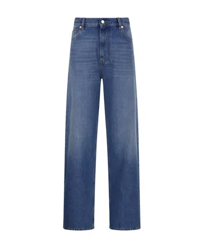 Valentino Logo-plaque Straight-leg Jeans In Blue