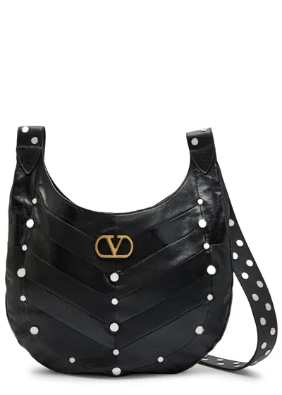Valentino Garavani Small Hoboho Chevron Quilted Shoulder Bag With Studs In Black