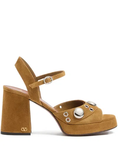 Valentino Garavani Nellcôte Platform Sandals In Split Leather 90mm In Brown