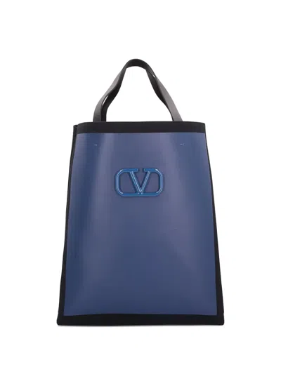 Valentino Garavani Logo-plaque Tote Bag In Blue
