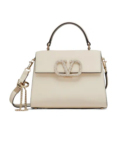 Valentino Garavani Logo-plaque Tote Bag In Light Ivory White