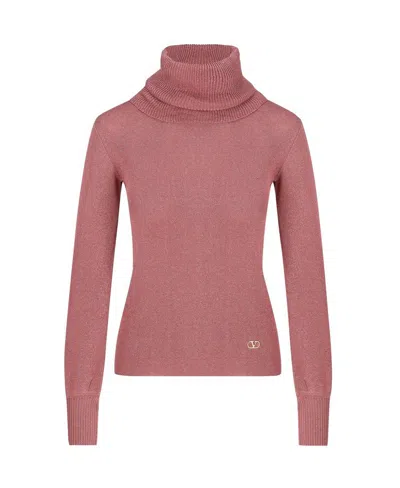 Valentino Pink Maglia Solid Lurex Turtleneck