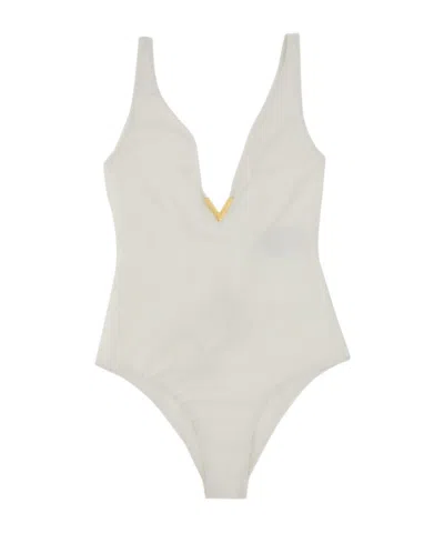 Valentino Logo-plaque V-neck Swimsuit In White