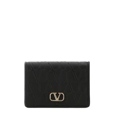 Valentino Garavani Valentino Logo Plaque Wallet In Black
