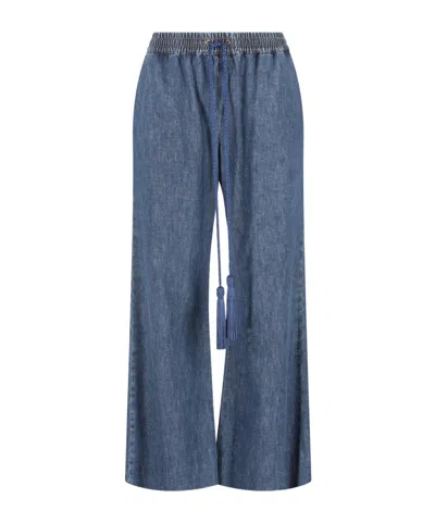 Valentino Tassel-detail Wide-leg Jeans In Blue