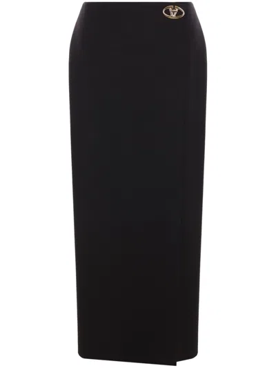 Valentino Logo-plaque Wool Pencil Skirt In Black