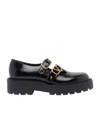 Valentino Leather Double Mary Jane Loafers In Black