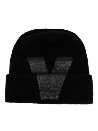 Valentino Garavani Logo Print Beanie In Black