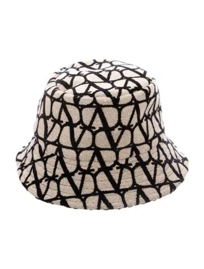 Pre-owned Valentino Garavani Logo Print Bucket Hat In Black/neutrals