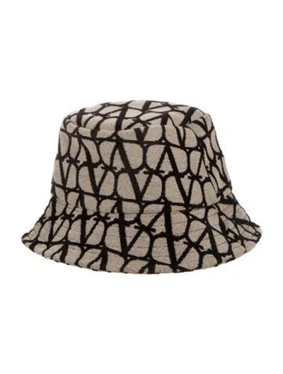 Pre-owned Valentino Garavani Logo Print Bucket Hat In Black/neutrals