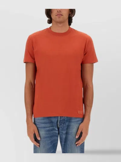 Valentino Logo Print Crew Neck T-shirt With Stud Detail In Orange
