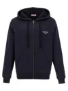 Valentino Cotton Sweatshirt With Hood Zip And Print In Blue
