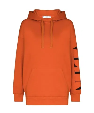 Valentino Logo-print Long-sleeve Hoodie In Orange