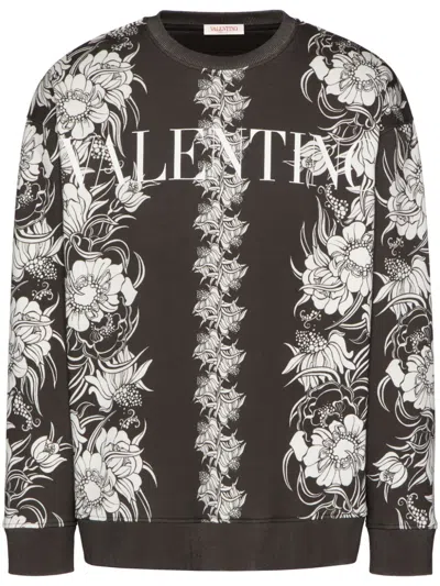 Valentino Logo Print Cotton Jersey Sweatshirt In 黑色,象牙色