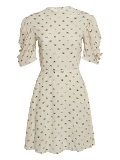 Pre-owned Valentino Logo-print Mini Dress In Neutral