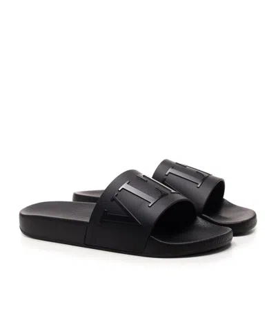 Valentino Garavani Logo-print Open-toe Slides In Black