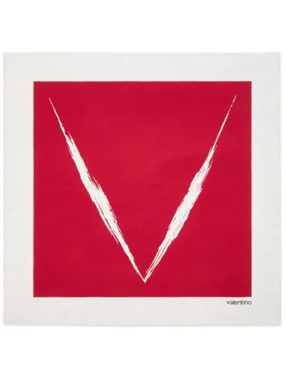 Valentino Logo-print Silk Scarf In Red
