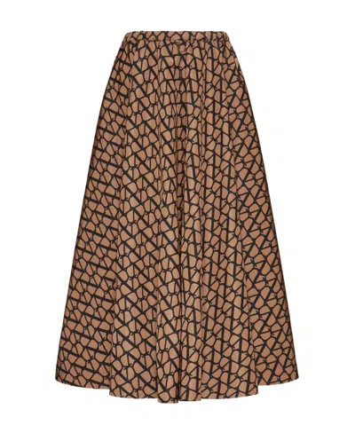 Valentino Logo-print Silk Skirt In Brown