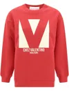 Valentino Oversized Logo Crew Neck Sweatshirt In Red