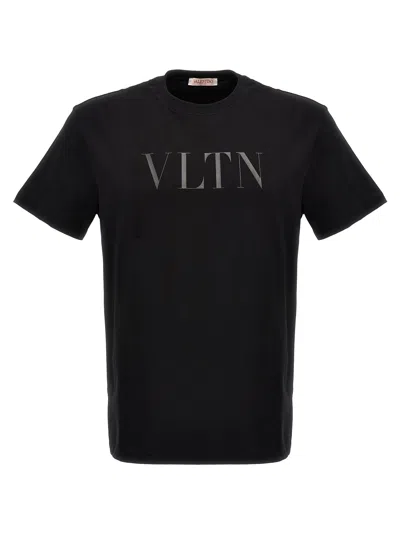 Valentino Cotton Crewneck T-shirt With Vltn Print In Black