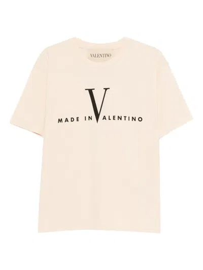 Valentino Garavani Cotton T-shirt With Made In Print Clothing In Nude
