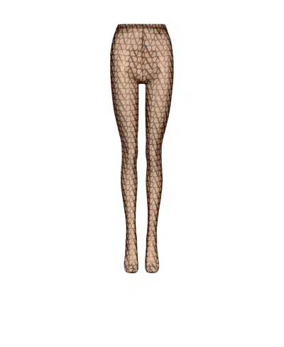 Valentino Garavani Logo-print Tights In Brown