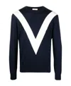 Valentino Man Sweater Midnight Blue Size Xl Virgin Wool In Black