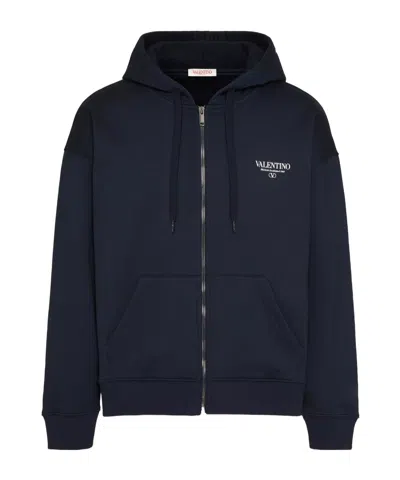 Valentino Logo-print Zip-up Hoodie In Black