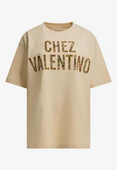 Valentino Logo-printed Crewneck T-shirt In Neutral