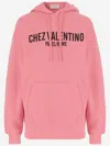 Valentino Logo Printed Drawstring Hoodie In Rosa.