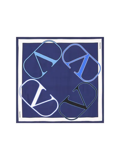 Valentino Logo Printed Scarf In Blue