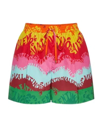Valentino Logo Printed Shorts In Red