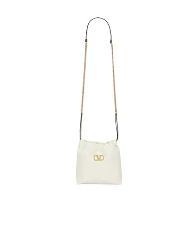 Valentino Garavani Logo Pull Rope Shoulder Bag In White