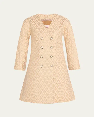 Valentino Logo Quilted Double-breasted Swing Coat In Gold
