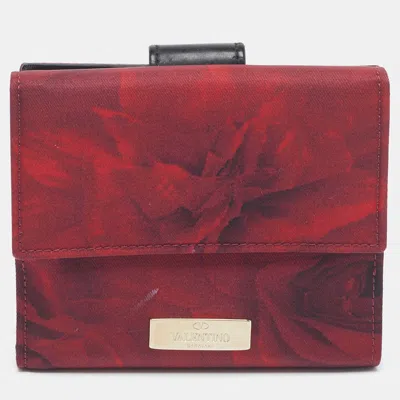 Pre-owned Valentino Garavani Logo Red/black Printed Fabric French Wallet