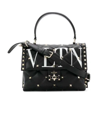 Valentino Garavani Logo Rivet Shoulder Bag In Black