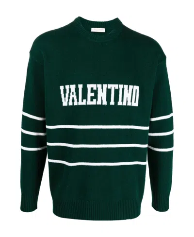 Valentino Logo Round Neck Sweater In Green