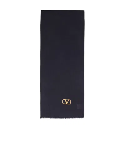Valentino Logo Scarf In Navy Blue