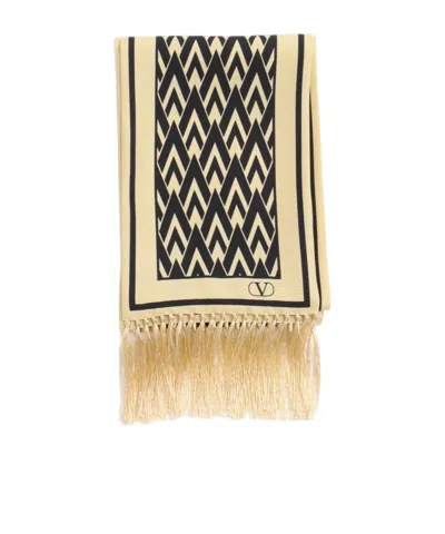 VALENTINO VALENTINO TOUTE LA V FRINGED EDGE SCARF