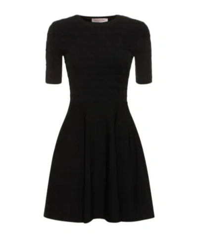 Valentino Logo Short-sleeved Mini Dress In Black