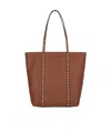 Valentino Women's Caramel Leather Medium Rockstud Shopping Bag In Brown