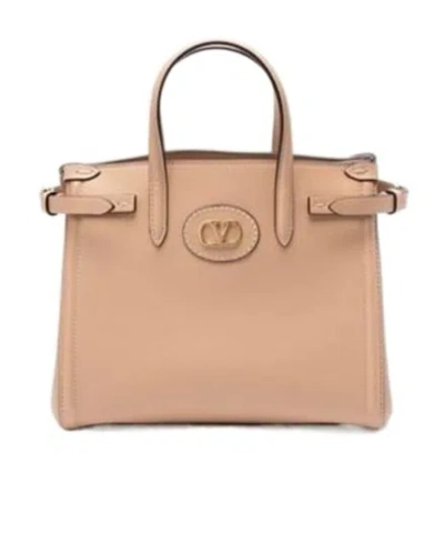 Valentino Garavani Valentino Vlogo Small Leather Tote In Nude