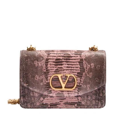 Valentino Garavani Logo Shoulder Bag In Peach Roses