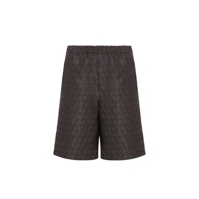 Valentino Logo Silk Shorts In Brown