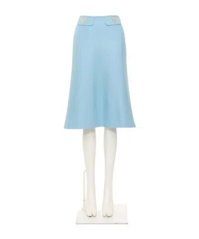 Valentino Garavani V-detail Crepe A-line Canvas Skirt In Blue