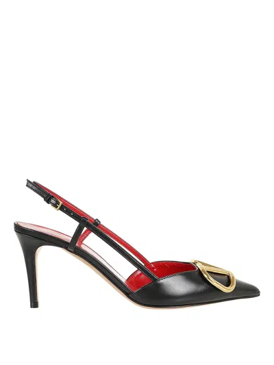 Valentino Garavani Leather Slingback With Frontal Vlogo Signature In Red